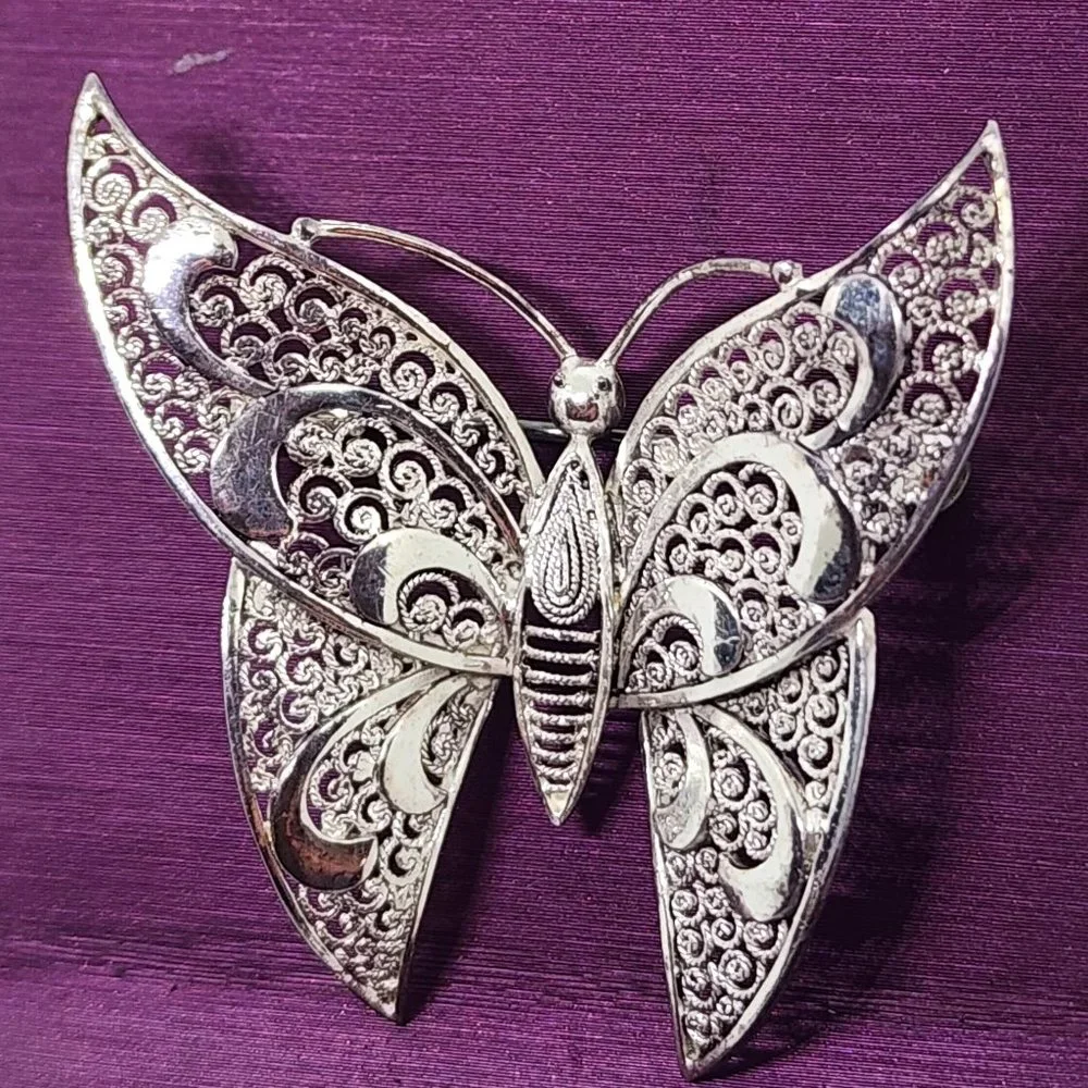 Vintage Sterling Silver ALICE CAVINESS Filigree Butterfly Germany Pin Brooch